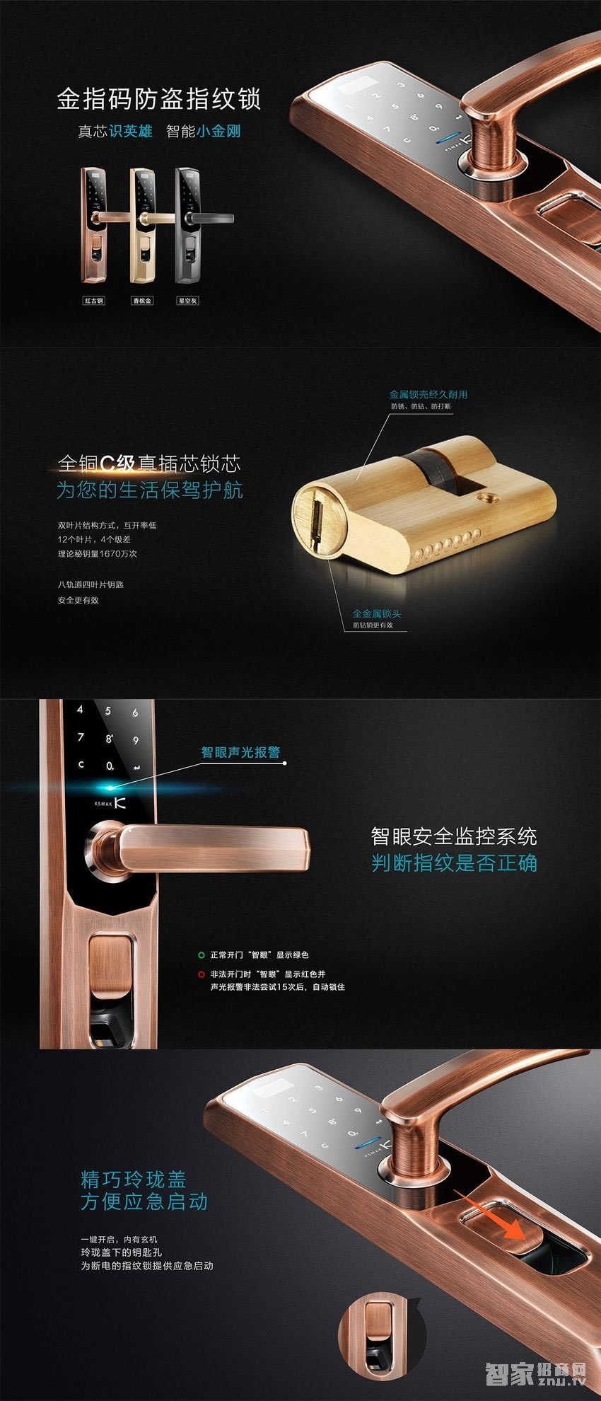 金指碼防盜指紋鎖A3 智眼聲光報警