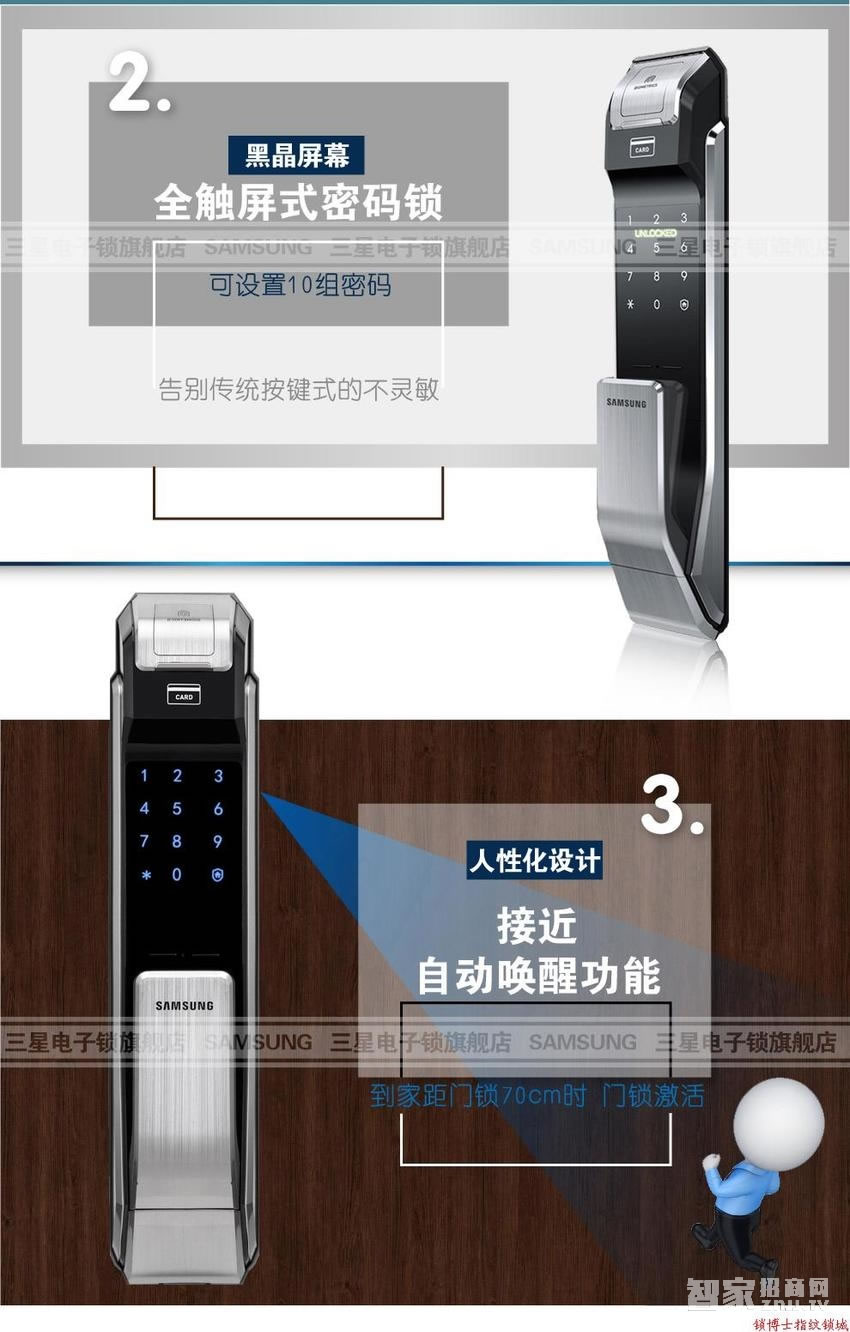 三星全自動(dòng)指紋鎖 推拉式智能鎖 家用防盜門鎖