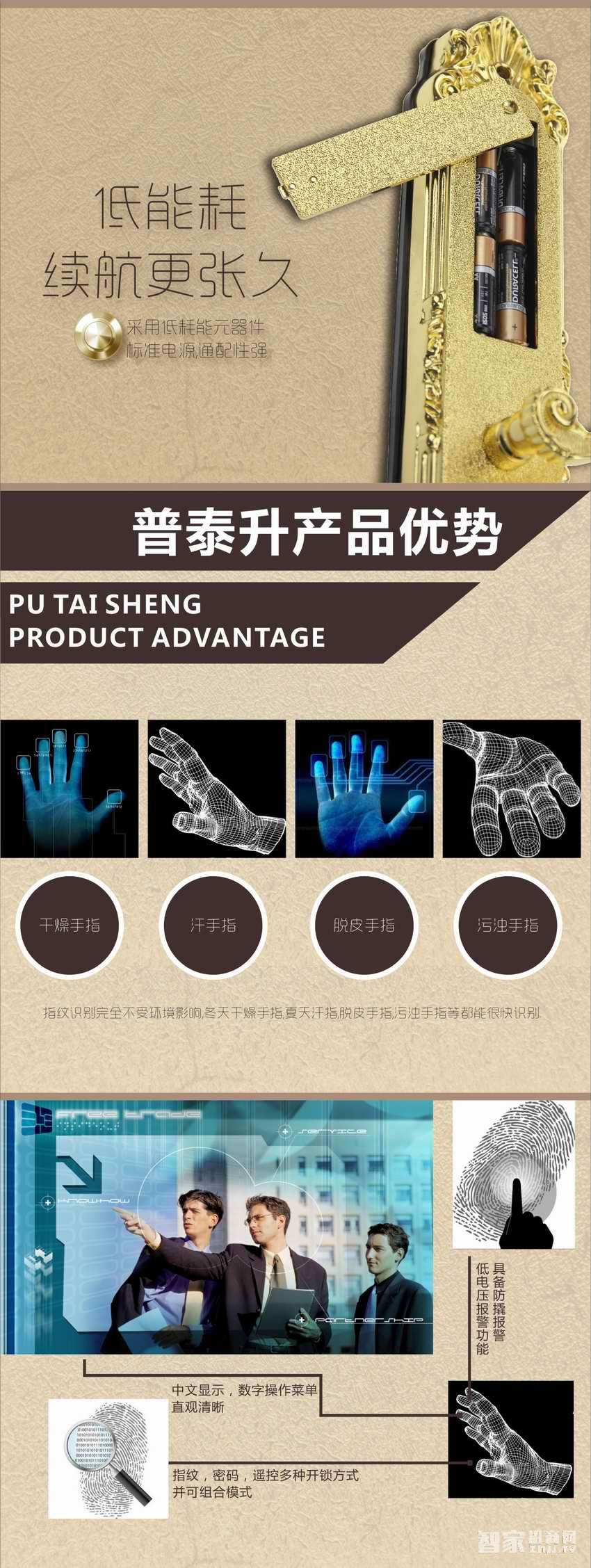 普泰升指紋鎖 家用別墅會所智能電子鎖 密碼鎖刷卡鎖