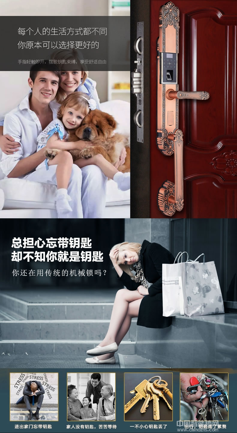 三環(huán)指紋鎖 歐式復(fù)古別墅大門密碼鎖 雙開門電子鎖