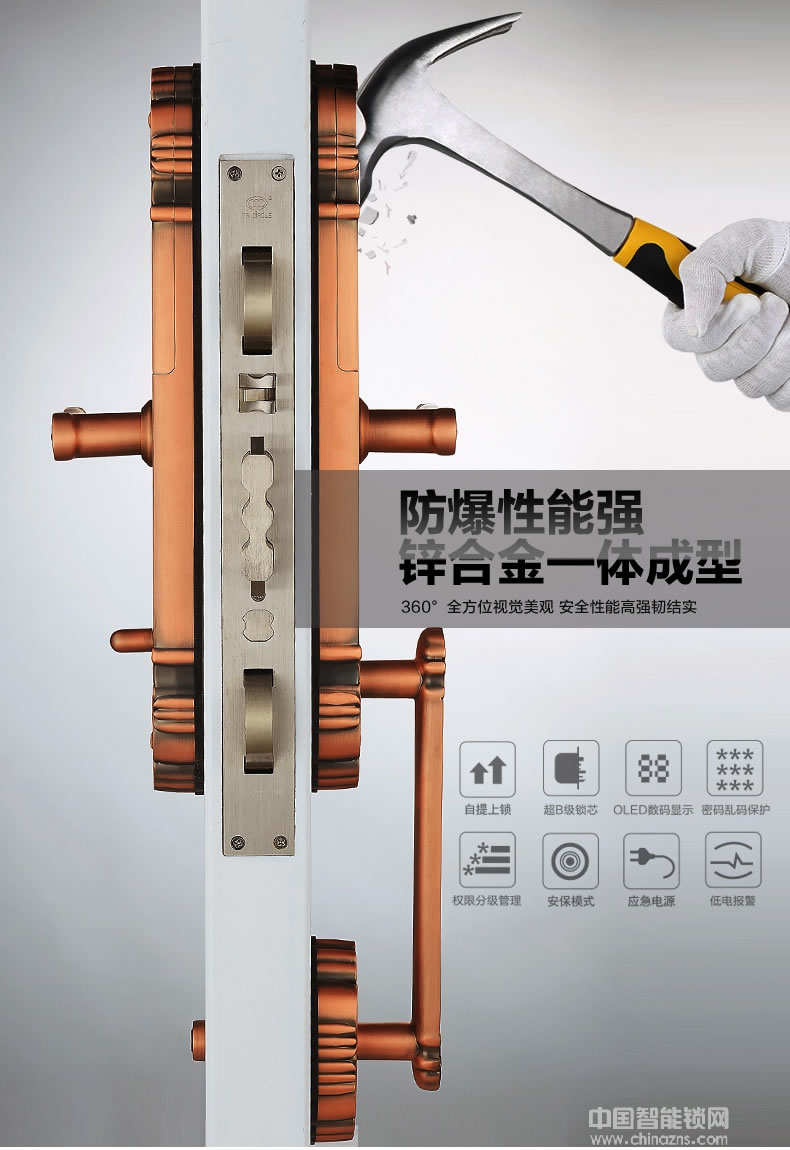 三環(huán)指紋鎖 歐式復(fù)古別墅大門密碼鎖 雙開門電子鎖