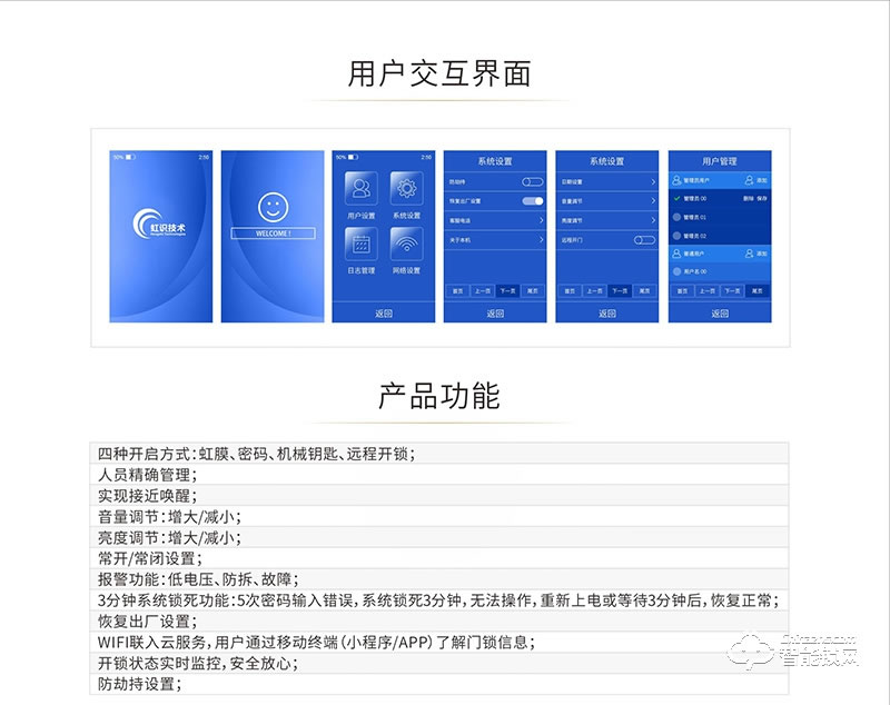 艾銳世虹膜智能鎖 IRL800時(shí)尚平板虹膜識(shí)別智能鎖