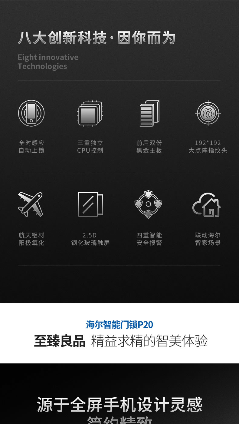 海爾Haier指紋鎖 密碼鎖家用防盜門智能門鎖C級鎖芯 防盜門電子密碼鎖 P20